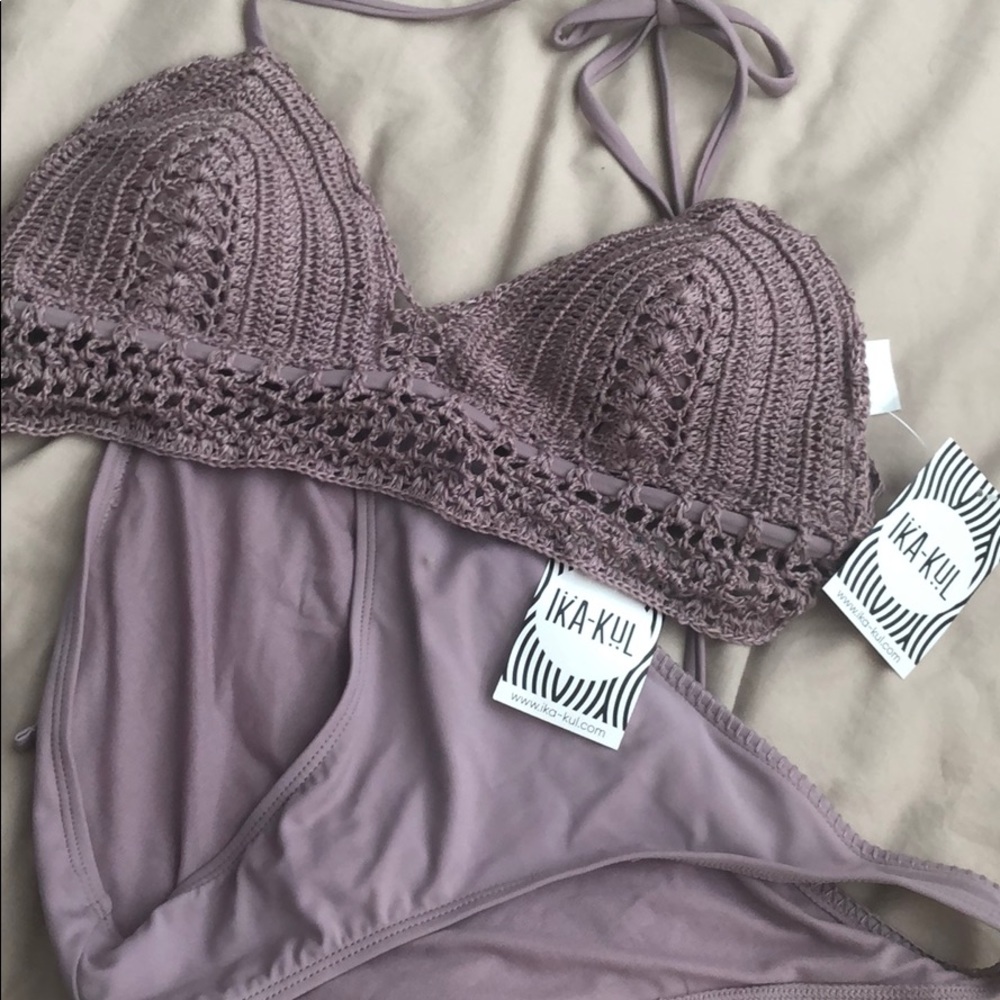Knitted purple two piece swimsuit
